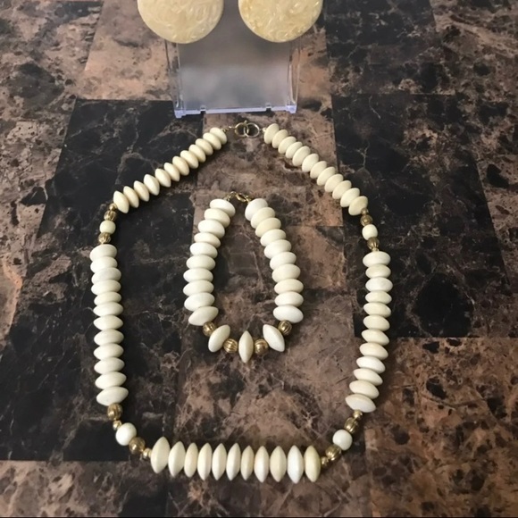 Estate Piece Vintage Necklace, Bracelet, Pierced Earring Set - Picture 2 of 3